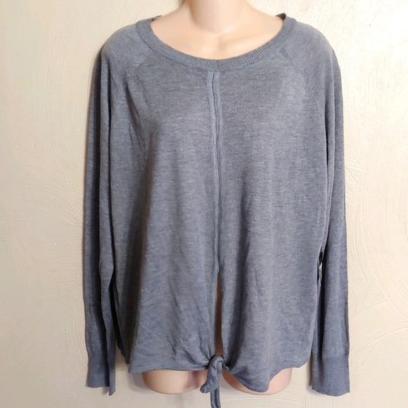 Poof New York Gray Front Tie Sweater Top Size Women's Large NEW with Tag - Picture 1 of 8